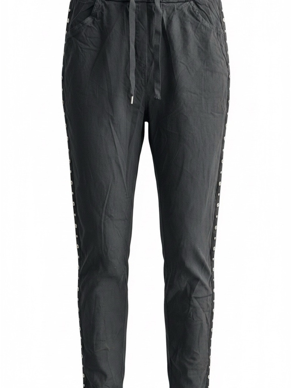 Rodeo Quincy Black Pants with Rhinestone Stud Eyelets along legs
